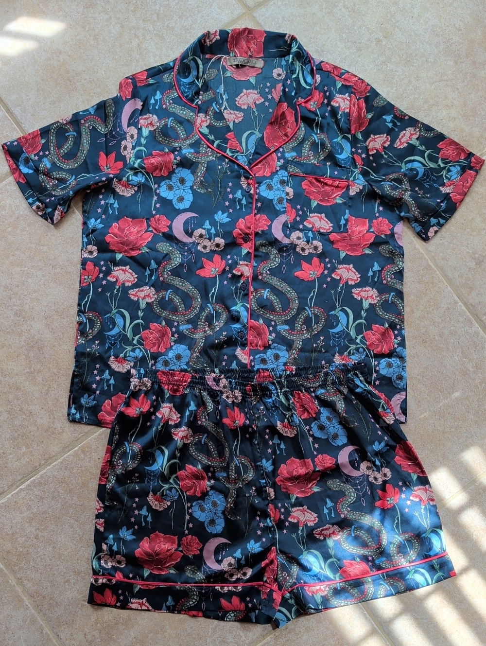 Their Nibs Satin Snake Mushroom Floral Moon Shorts Pajama Set XL